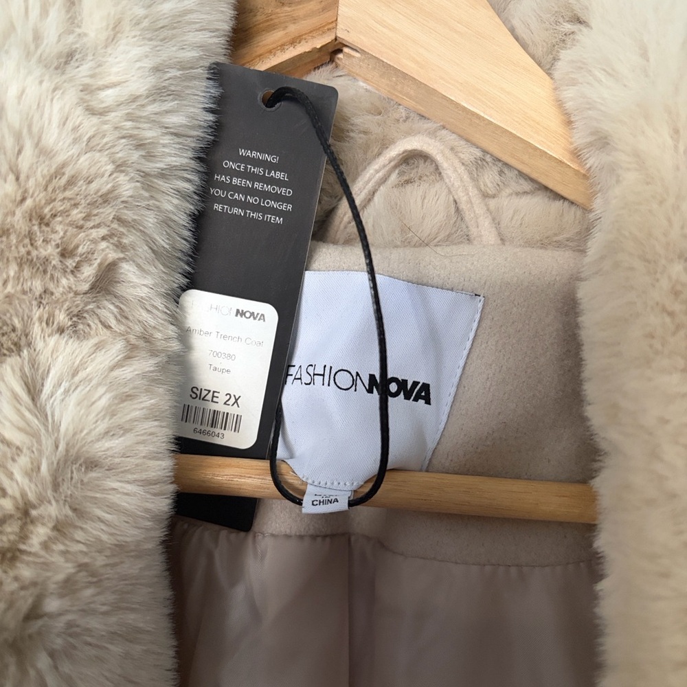 Fashion Nova Cream Faux Fur Trench - Picture 5 of 7